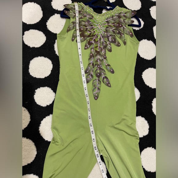 Custom green bird inspired unitard costume with Swarovski Rhinestones. - Picture 11 of 12